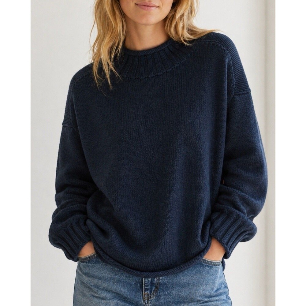 J Crew 2025 Rollneck Sweater Womens S Navy Blue 100% Cotton Coastal Minimalist - Picture 14 of 14